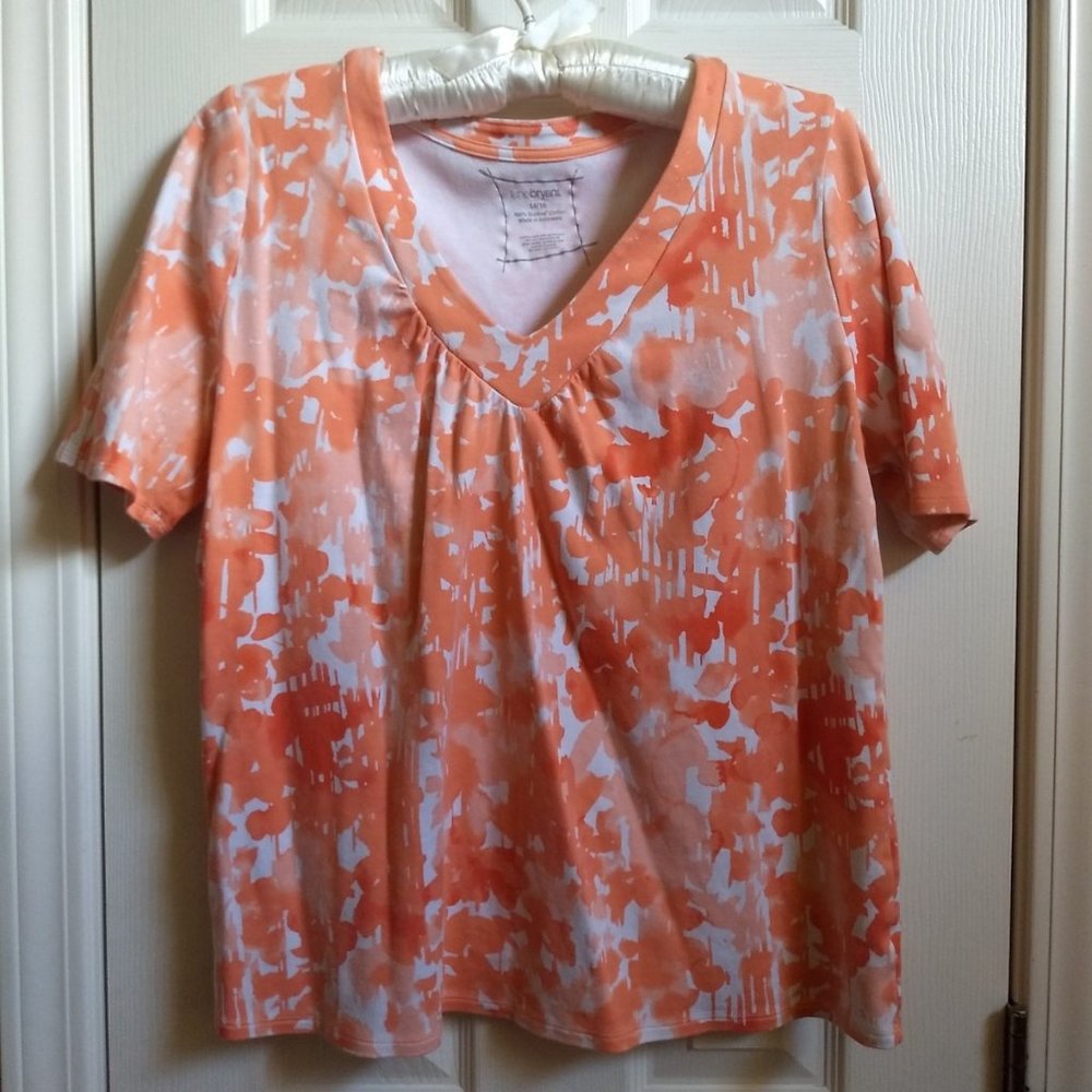 Lane Bryant Watercolor Print Gathered V Neck Pullover Top